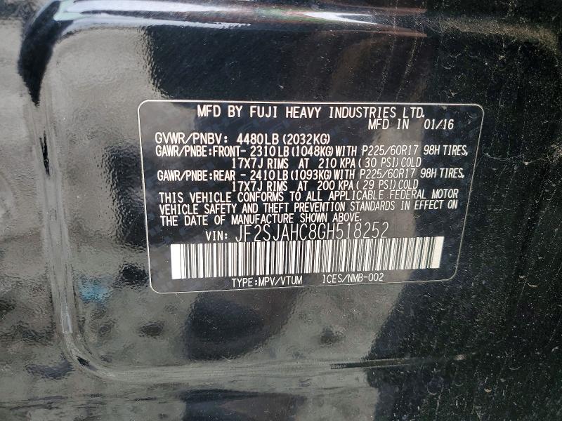 Продажа на аукционе авто 2016 Subaru Forester, vin: JF2SJAHC8GH518252, номер лота: 55396196
