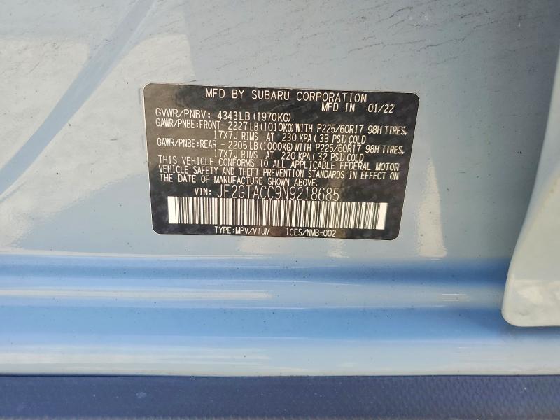 Продажа на аукционе авто 2022 Subaru Crosstrek, vin: JF2GTACC9N9218685, номер лота: 50565936