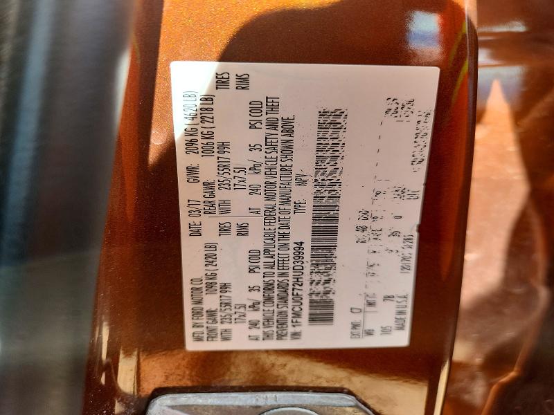 2017 Ford Escape მანქანა იყიდება აუქციონზე, vin: 1FMCU0F72HUD39994, აუქციონის ნომერი: 53509086