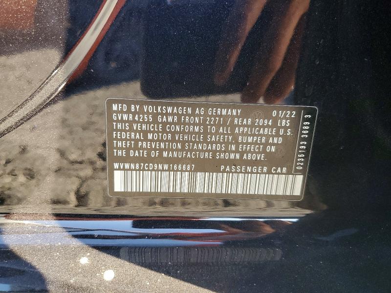 2022 Volkswagen Gti მანქანა იყიდება აუქციონზე, vin: WVWN87CD9NW166687, აუქციონის ნომერი: 54108606