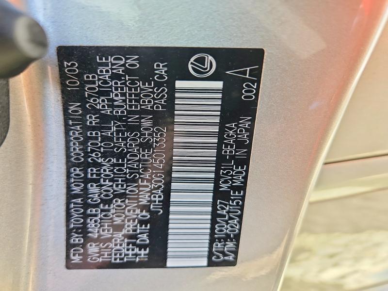 Продаж на аукціоні авто 2004 Lexus Es, vin: JTHBA30G145013352, номер лоту: 52602986