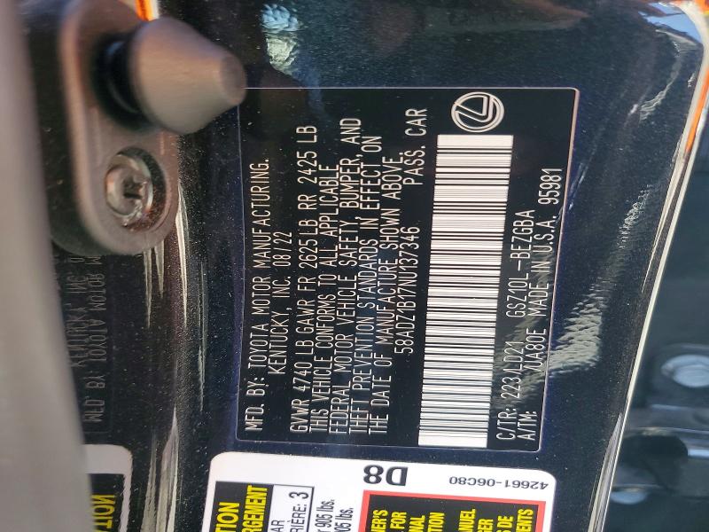 Продажа на аукционе авто 2022 Lexus Es 350, vin: 58ADZ1B17NU137346, номер лота: 53998156