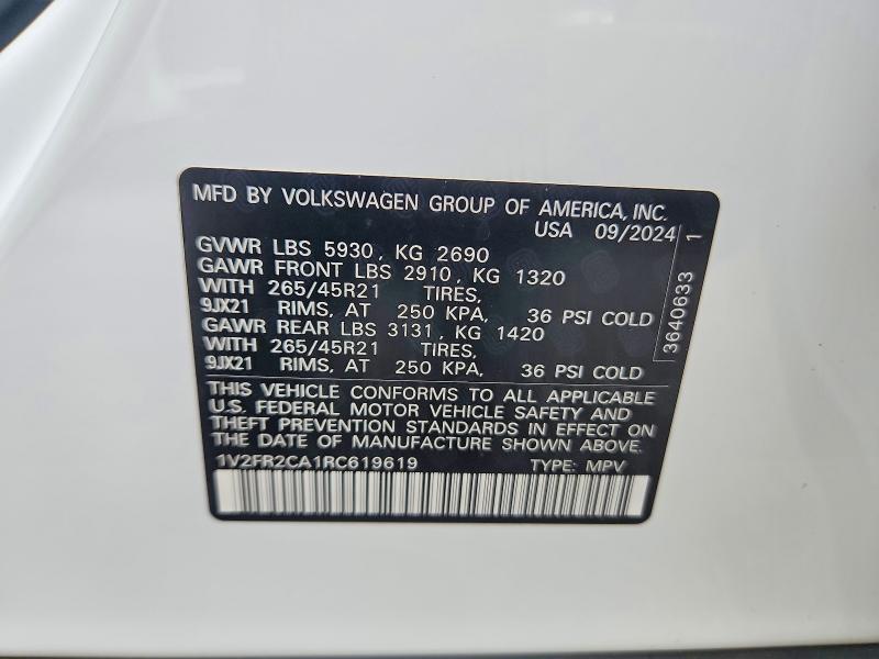 Продажа на аукционе авто 2024 Volkswagen Atlas, vin: 1V2FR2CA1RC619619, номер лота: 54860126