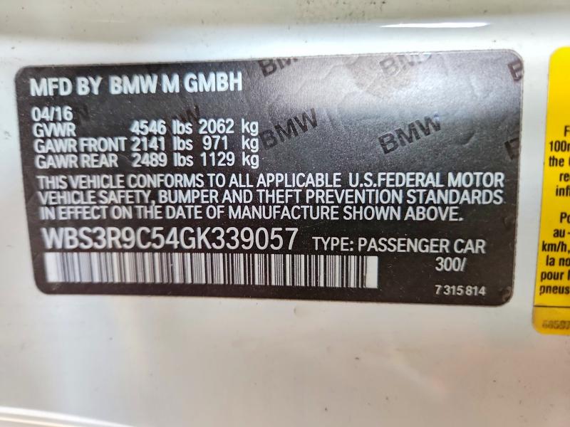 53523966 :رقم المزاد ، WBS3R9C54GK339057 vin ، 2016 Bmw M4 مزاد بيع