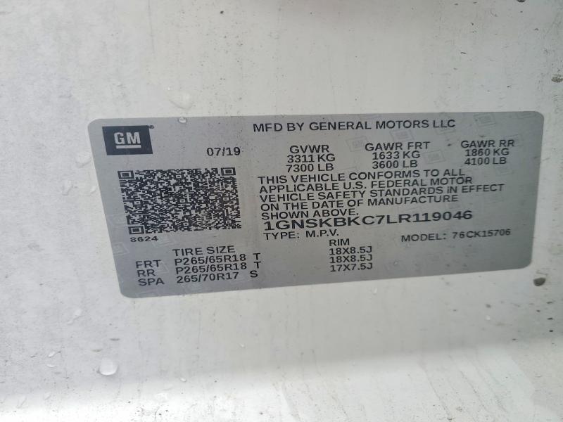 2020 Chevrolet Tahoe მანქანა იყიდება აუქციონზე, vin: 1GNSKBKC7LR119046, აუქციონის ნომერი: 53666066