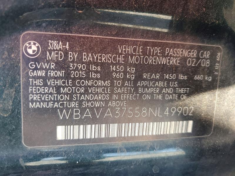 51873326 :رقم المزاد ، WBAVA37558NL49902 vin ، 2008 Bmw 328 مزاد بيع
