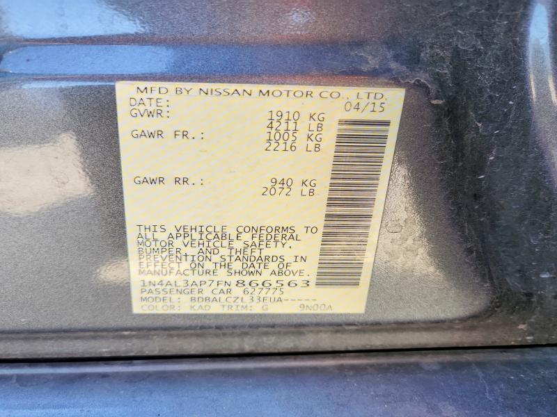 Продажа на аукционе авто 2015 Nissan Altima, vin: 1N4AL3AP7FN866563, номер лота: 52380196