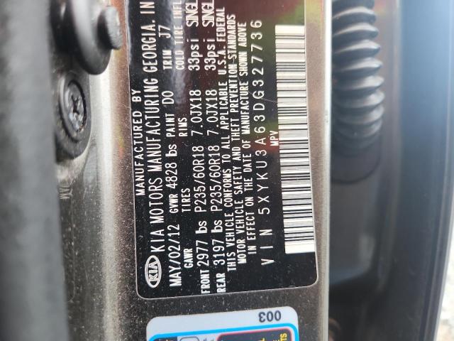 Продаж на аукціоні авто 2013 Kia Sorento, vin: 5XYKU3A63DG327736, номер лоту: 55572576