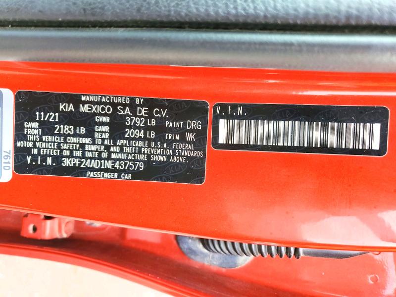 Aukcja sprzedaży 2022 Kia Forte, vin: 3KPF24AD1NE437579, numer aukcji: 53337726