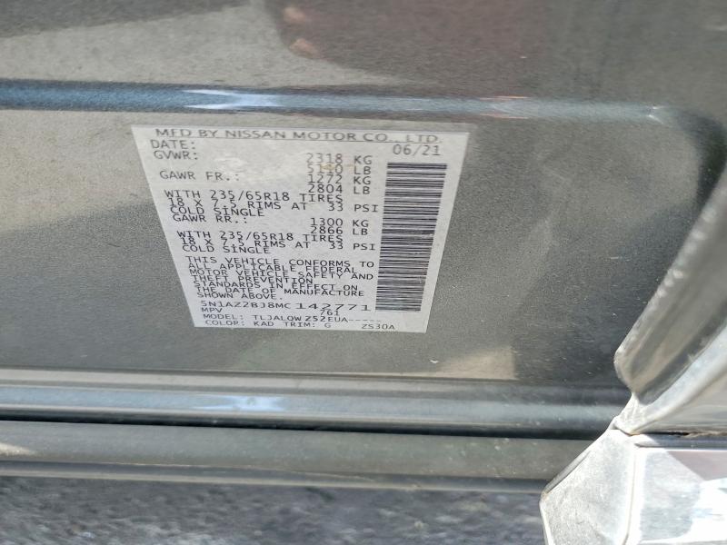 2021 Nissan Murano მანქანა იყიდება აუქციონზე, vin: 5N1AZ2BJ8MC142771, აუქციონის ნომერი: 52083376