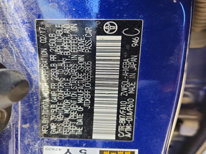 Aukcja sprzedaży 2017 Toyota Prius, vin: JTDKBRFU0H3552805, numer aukcji: 55349046
