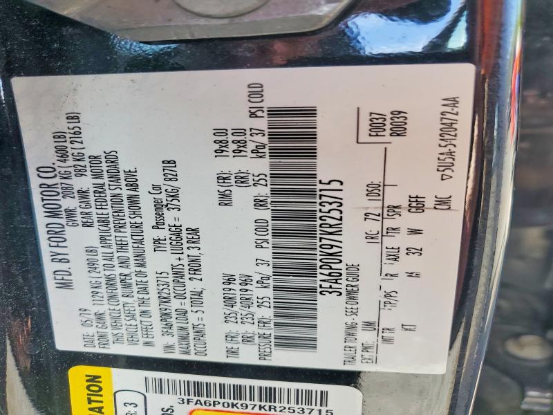 Aukcja sprzedaży 2019 Ford Fusion, vin: 3FA6P0K97KR253715, numer aukcji: 53515116