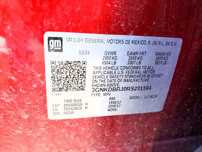 Aukcja sprzedaży 2024 Chevrolet Blazer, vin: 3GNKDBRJ0RS231594, numer aukcji: 52685086