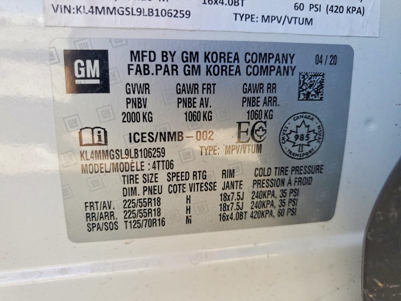 2020 Buick Encore Gx მანქანა იყიდება აუქციონზე, vin: KL4MMGSL9LB106259, აუქციონის ნომერი: 52557676