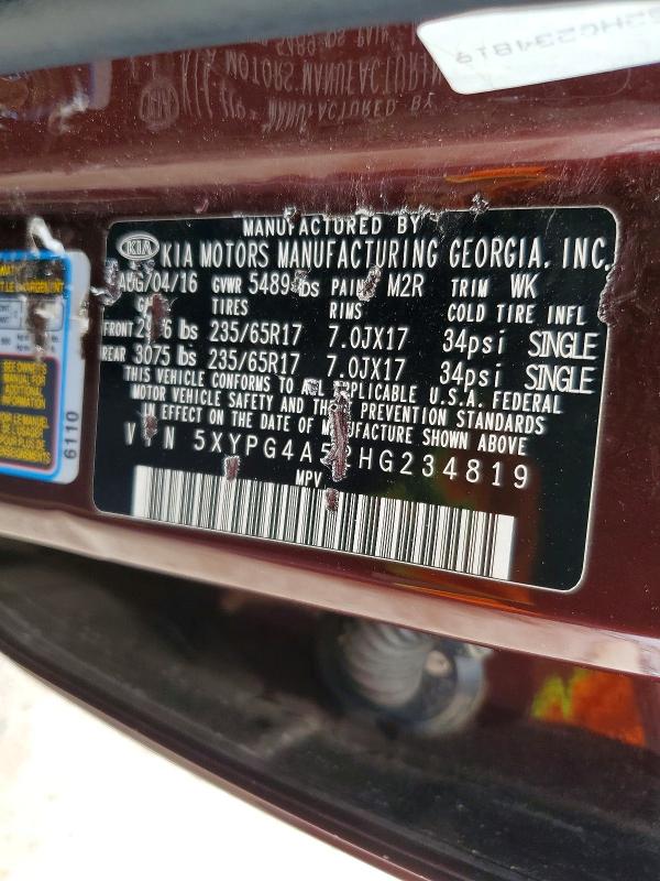 Aukcja sprzedaży 2017 Kia Sorento, vin: 5XYPG4A52HG234819, numer aukcji: 51627586