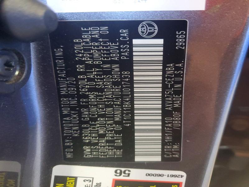 53237236 :رقم المزاد ، 4T1C11BK4LU017438 vin ، 2020 Toyota Camry مزاد بيع