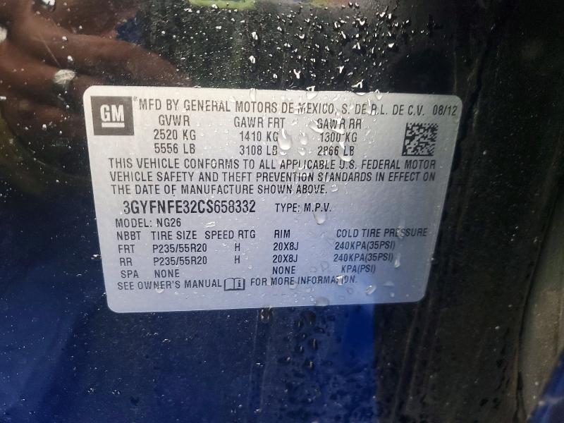 52299916 :رقم المزاد ، 3GYFNFE32CS658332 vin ، 2012 Cadillac Srx مزاد بيع