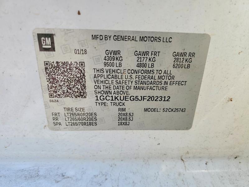 2018 Chevrolet Silverado მანქანა იყიდება აუქციონზე, vin: 1GC1KUEG5JF202312, აუქციონის ნომერი: 54452946