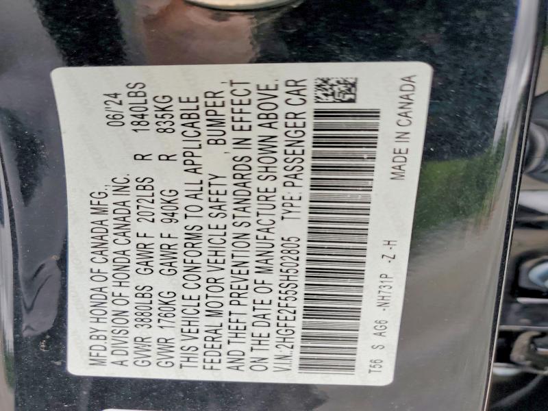 Aukcja sprzedaży 2025 Honda Civic, vin: 2HGFE2F55SH502805, numer aukcji: 52290526
