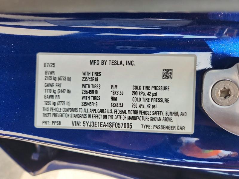 54371456 :رقم المزاد ، 5YJ3E1EA4SF057005 vin ، 2025 Tesla Model 3 مزاد بيع