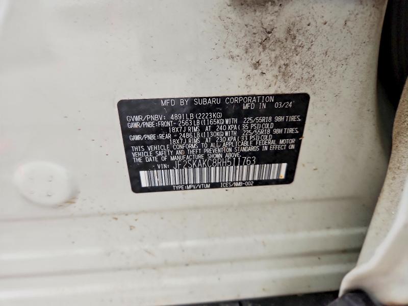 53369726 :رقم المزاد ، JF2SKAKC8RH511763 vin ، 2024 Subaru Forester مزاد بيع