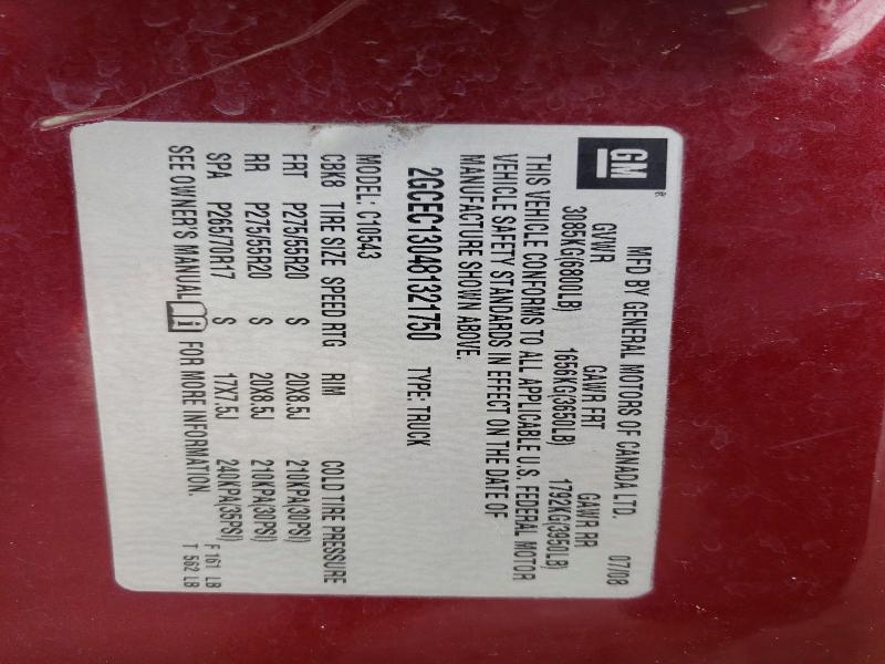 2008 Chevrolet Silverado მანქანა იყიდება აუქციონზე, vin: 2GCEC130481321750, აუქციონის ნომერი: 54907946