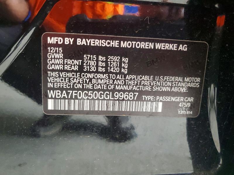 2016 Bmw 750 მანქანა იყიდება აუქციონზე, vin: WBA7F0C50GGL99687, აუქციონის ნომერი: 53955506