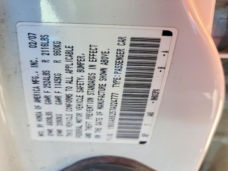 52138356 :رقم المزاد ، 19UUA66257A024777 vin ، 2007 Acura Tl مزاد بيع