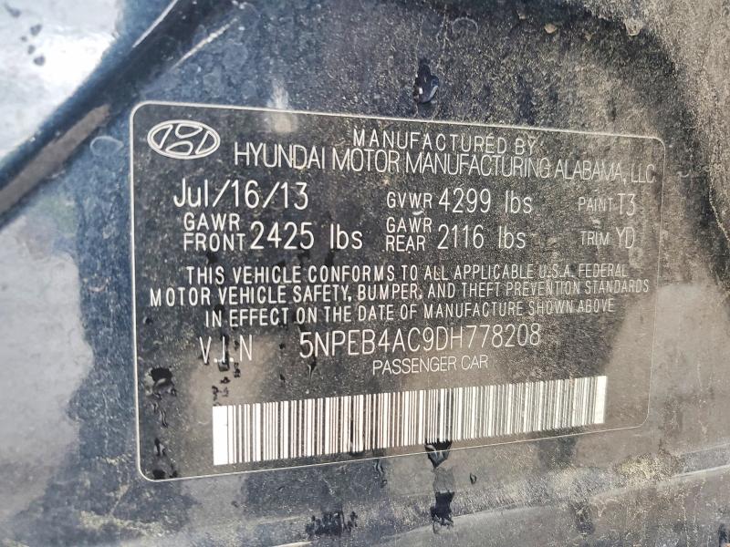 Продажа на аукционе авто 2013 Hyundai Sonata, vin: 5NPEB4AC9DH778208, номер лота: 52063186
