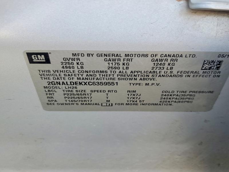 2012 Chevrolet Equinox მანქანა იყიდება აუქციონზე, vin: 2GNALDEKXC6359551, აუქციონის ნომერი: 53385716