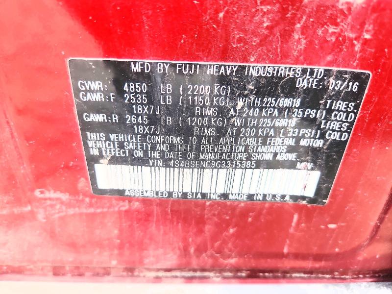 Продажа на аукционе авто 2016 Subaru Outback, vin: 4S4BSENC9G3315385, номер лота: 52223286