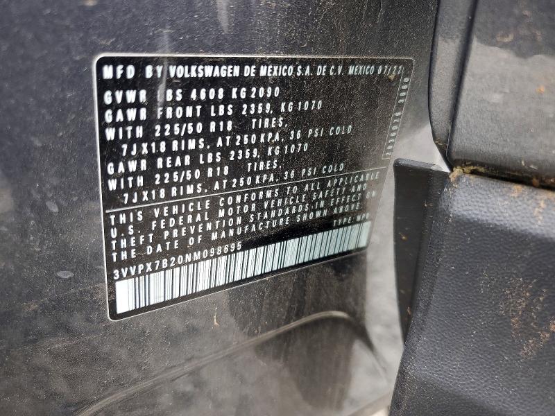 Продаж на аукціоні авто 2022 Volkswagen Taos, vin: 3VVPX7B20NM098695, номер лоту: 52097256