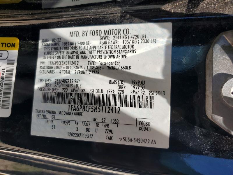 Aukcja sprzedaży 2022 Ford Mustang, vin: 1FA6P8CF5N5112412, numer aukcji: 53397916