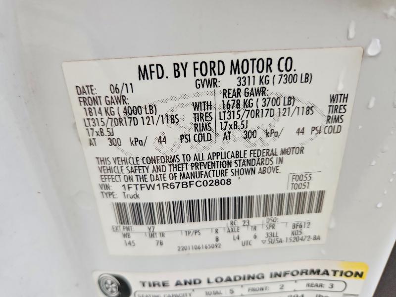 54464806 :رقم المزاد ، 1FTFW1R67BFC02808 vin ، 2011 Ford F150 مزاد بيع