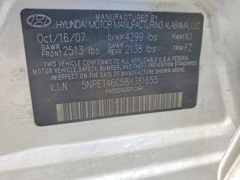 Продажа на аукционе авто 2008 Hyundai Sonata, vin: 5NPET46C58H381655, номер лота: 54344466