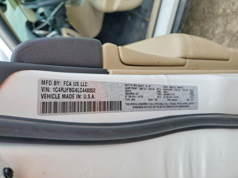 50461316 :رقم المزاد ، 1C4RJFBG4LC448052 vin ، 2020 Jeep Grand Cherokee مزاد بيع