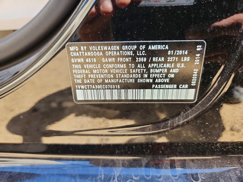 Aukcja sprzedaży 2014 Volkswagen Passat, vin: 1VWCT7A39EC070315, numer aukcji: 54544316