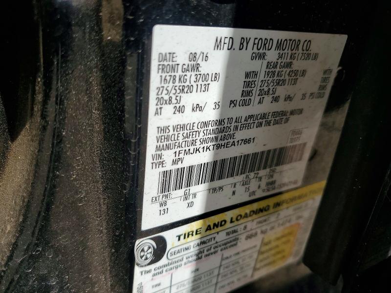 53825726 :رقم المزاد ، 1FMJK1KT9HEA17661 vin ، 2017 Ford Expedition 4d Act مزاد بيع