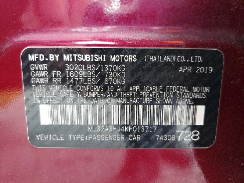 Продаж на аукціоні авто 2019 Mitsubishi Mirage, vin: ML32A3HJ4KH013717, номер лоту: 52464126