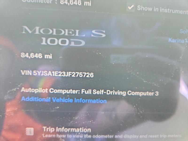 Продажа на аукционе авто 2018 Tesla Model S, vin: 5YJSA1E23JF275726, номер лота: 49843456