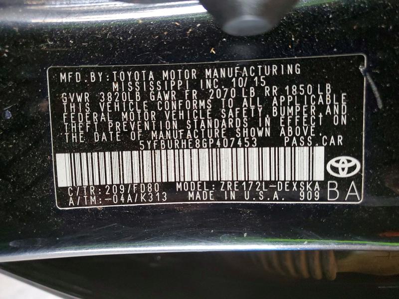 Продажа на аукционе авто 2016 Toyota Corolla, vin: 5YFBURHE8GP407453, номер лота: 51809926