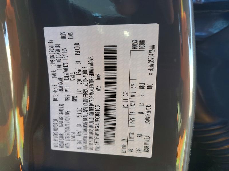 2018 Ford F150 მანქანა იყიდება აუქციონზე, vin: 1FTFW1RG4JFC85105, აუქციონის ნომერი: 53439776