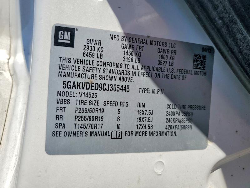 53831086 :رقم المزاد ، 5GAKVDED9CJ305445 vin ، 2012 Buick Enclave مزاد بيع