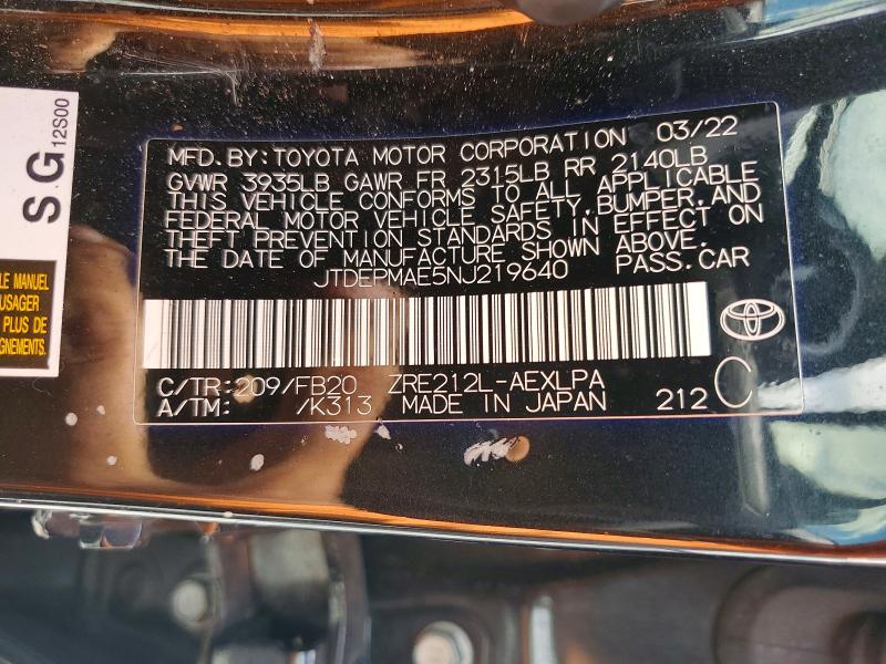 Aukcja sprzedaży 2022 Toyota Corolla, vin: JTDEPMAE5NJ219640, numer aukcji: 52322256