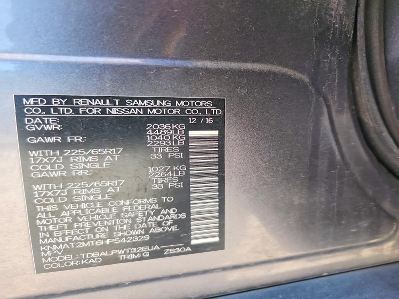53175306 :رقم المزاد ، KNMAT2MT6HP542329 vin ، 2017 Nissan Rogue مزاد بيع