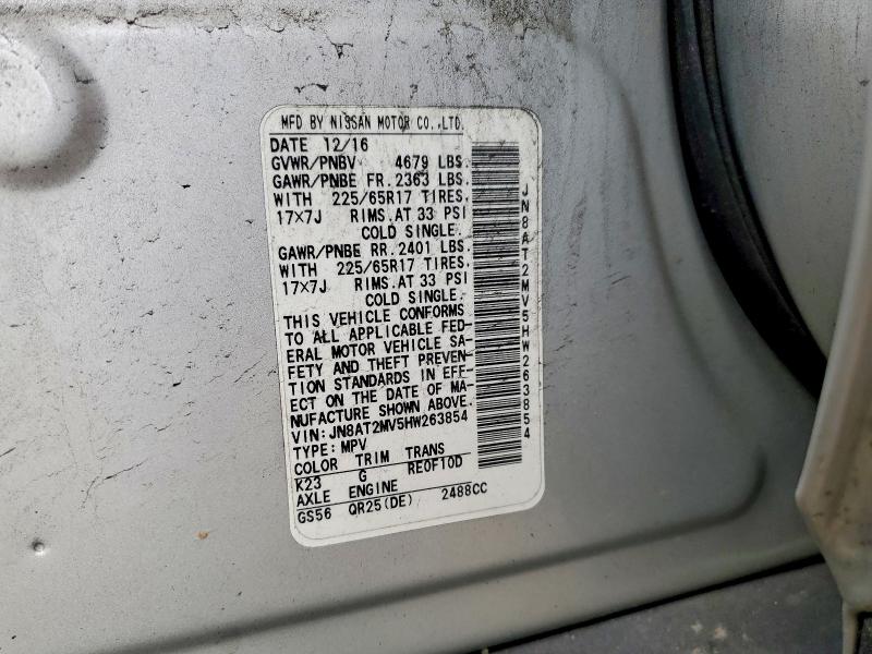2017 Nissan Rogue მანქანა იყიდება აუქციონზე, vin: JN8AT2MV5HW263854, აუქციონის ნომერი: 54609696