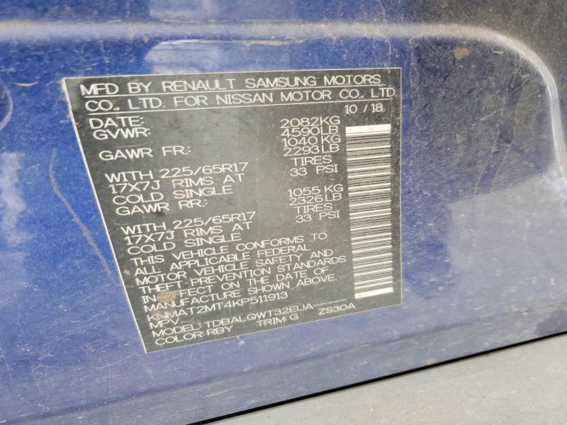 52316306 :رقم المزاد ، KNMAT2MT4KP511913 vin ، 2019 Nissan Rogue مزاد بيع
