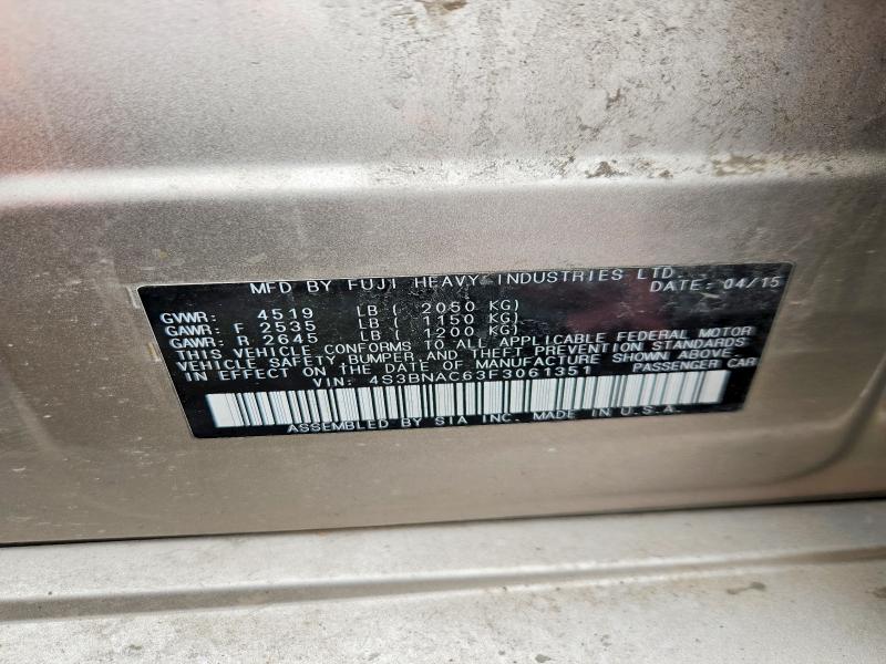 Aukcja sprzedaży 2015 Subaru Legacy, vin: 4S3BNAC63F3061351, numer aukcji: 51967916