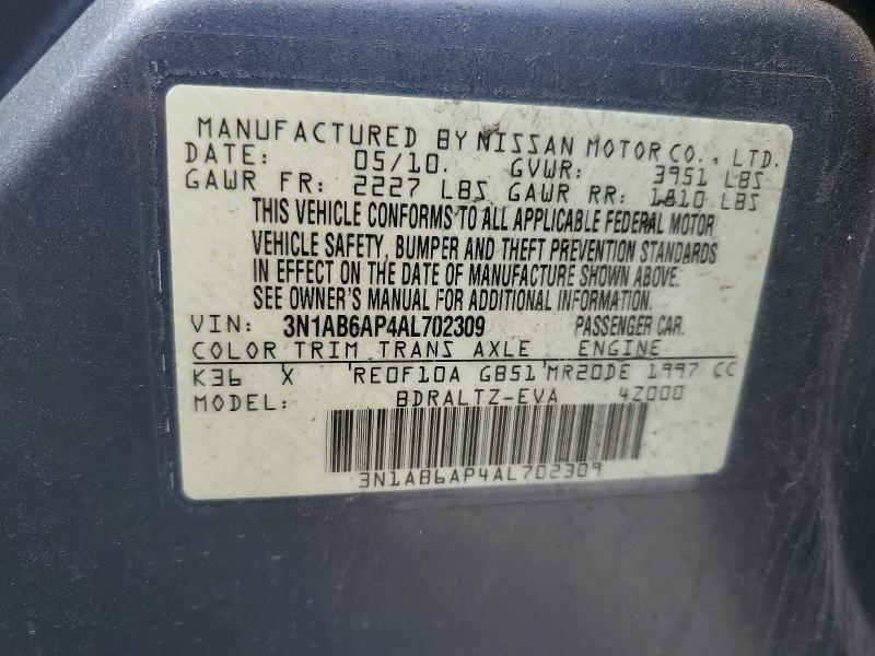 Продаж на аукціоні авто 2010 Nissan Sentra, vin: 3N1AB6AP4AL702309, номер лоту: 54215036