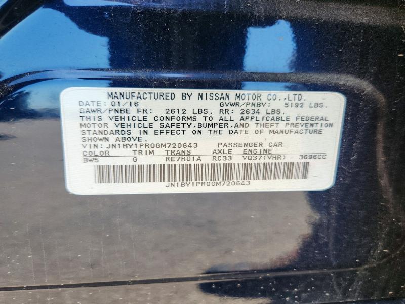 Продаж на аукціоні авто 2016 Infiniti Q70l, vin: JN1BY1PR0GM720643, номер лоту: 52996496
